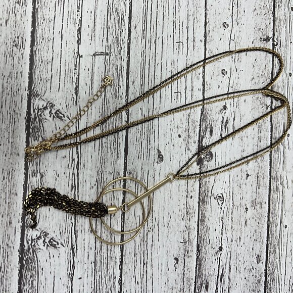 Premier Designs Necklace Black Gold Tone‎ Chains Gold Tone Pendant with Tassel - Picture 6 of 8